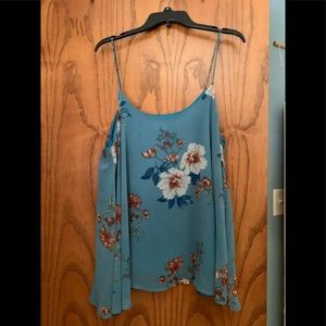 Beautiful Spaghetti Strap Blue Floral Silky Shirt